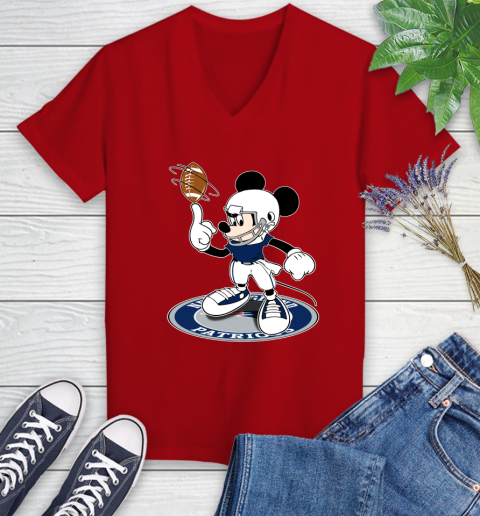 NFL Football New England Patriots Cheerful Mickey Disney Shirt Women's V-Neck T-Shirt 10