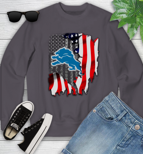 Detroit Lions NFL Football American Flag Youth Sweatshirt 6 Detroit Lions NFL Football American Flag Youth Sweatshirt - Image 6