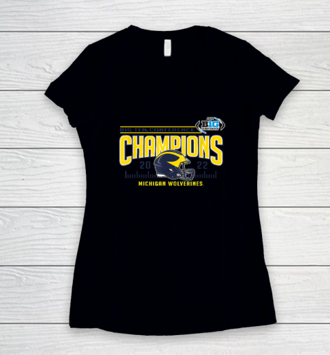 Michigan Wolverines Big Ten Champs 2022 Football Helmet Women's V-Neck T-Shirt