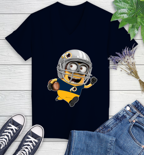 NFL Washington Redskins Minions Disney Football Sports Women's V-Neck T-Shirt 3