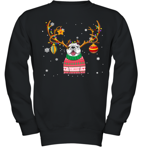 Bulldog Reindeer Christmas Holiday Funny T Shirt Youth Sweatshirt