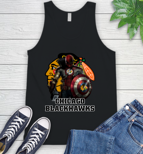 NHL Captain America Thor Spider Man Hawkeye Avengers Endgame Hockey Chicago Blackhawks Tank Top 2