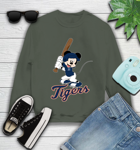 MLB Baseball Detroit Tigers Cheerful Mickey Mouse Shirt Youth Sweatshirt 9