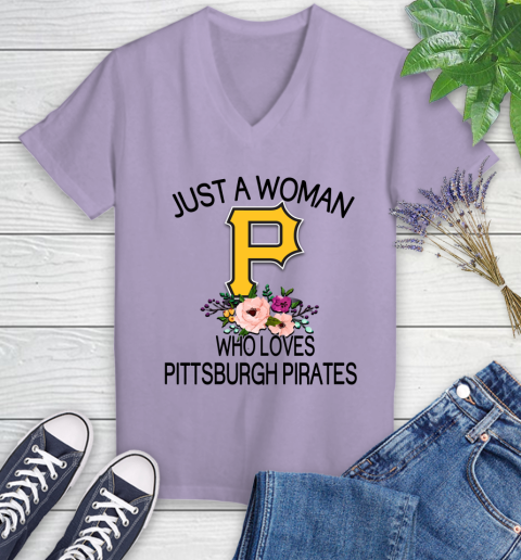 MLB Just A Woman Who Loves Pittsburgh Pirates Baseball Sports Women's V-Neck T-Shirt 9