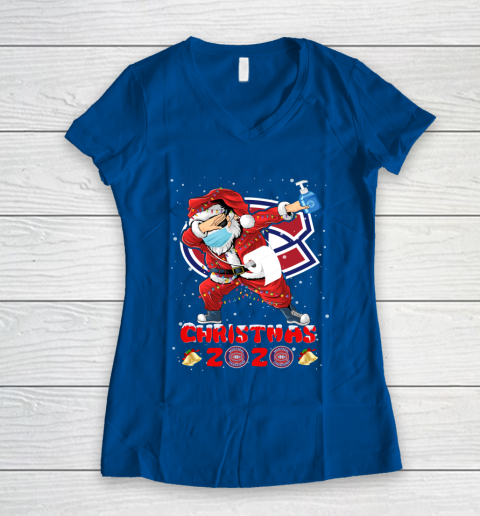 Montreal Canadiens Funny Santa Claus Dabbing Christmas 2020 NHL Women's V-Neck T-Shirt 7
