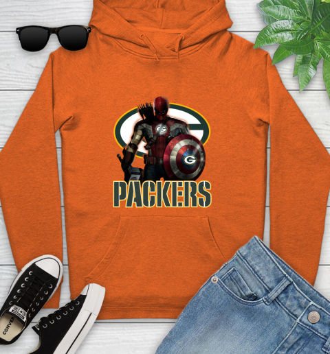 NFL Captain America Thor Spider Man Hawkeye Avengers Endgame Football Green Bay Packers Youth Hoodie 5