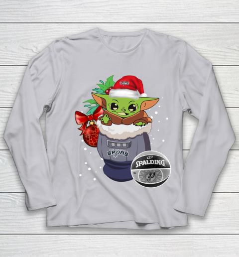 San Antonio Spurs Christmas Baby Yoda Star Wars Funny Happy NBA Youth Long Sleeve 5