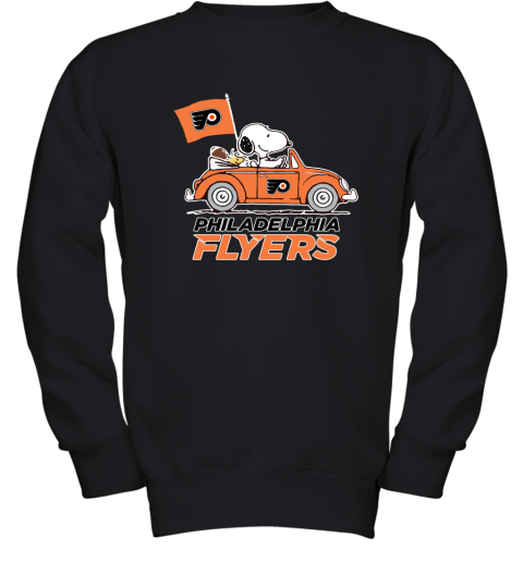 Snoopy And Woodstock Ride The Philadelphia Flyers Car NHL Youth Sweatshirt