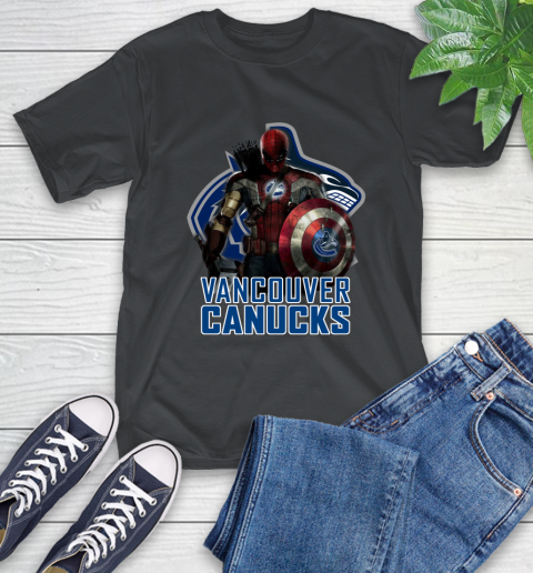 NHL Captain America Thor Spider Man Hawkeye Avengers Endgame Hockey Vancouver Canucks T-Shirt 2