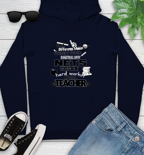 Brooklyn Nets NBA I'm A Difference Making Student Caring Basketball Loving Kinda Teacher Youth Hoodie 3
