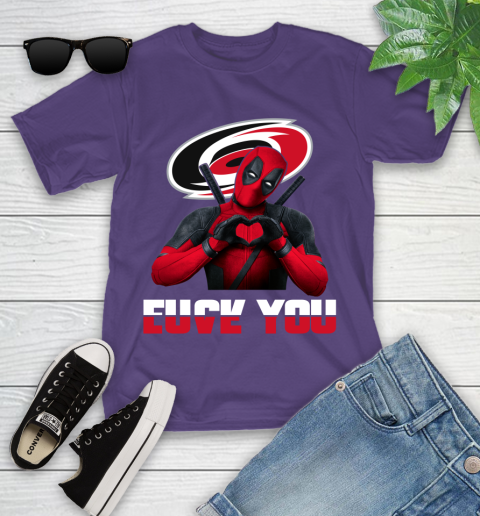 NHL Carolina Hurricanes Deadpool Love You Fuck You Hockey Sports Youth T-Shirt 3