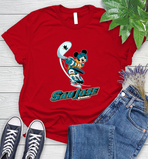 NHL Hockey San Jose Sharks Cheerful Mickey Mouse Shirt Women's T-Shirt - Image 12