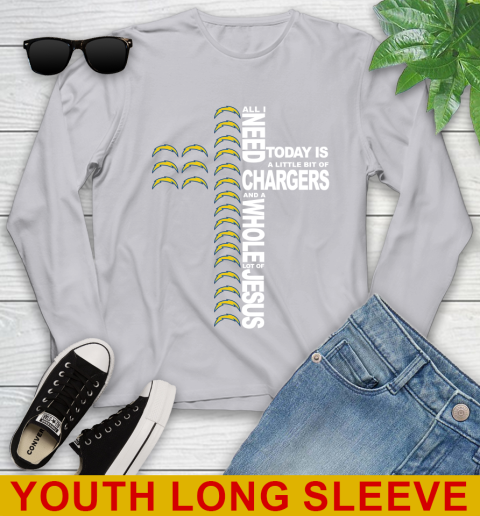 NFL All I Need Today Is A Little Bit Of Los Angeles Chargers Cross Shirt Youth Long Sleeve 5