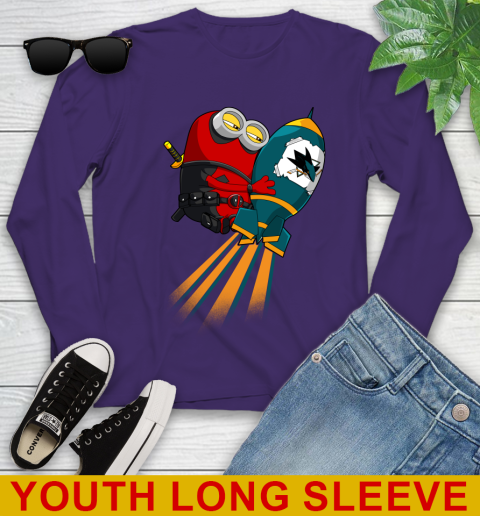 NHL Hockey San Jose Sharks Deadpool Minion Marvel Shirt Youth Long Sleeve 4