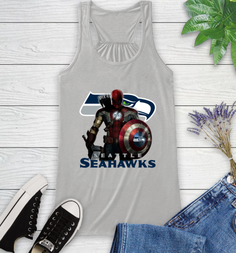 NFL Captain America Thor Spider Man Hawkeye Avengers Endgame Football Seattle Seahawks Racerback Tank