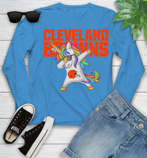 Cleveland Browns NFL Football Funny Unicorn Dabbing Sports Youth Long Sleeve 7