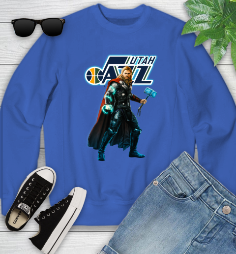 NBA Thor Avengers Endgame Basketball Utah Jazz Youth Sweatshirt 8