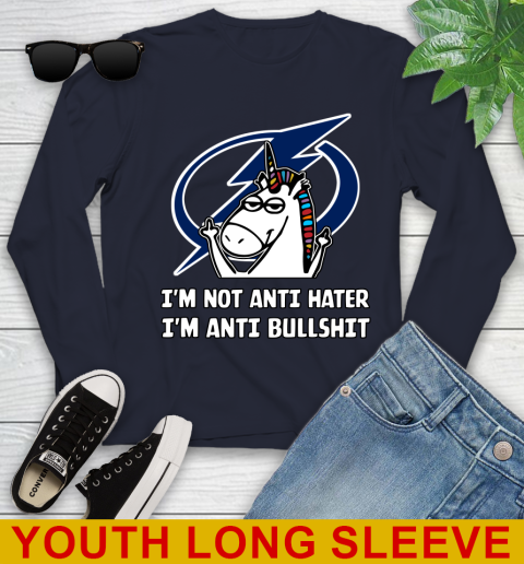 Tampa Bay Lightning NHL Hockey Unicorn I'm Not Anti Hater I'm Anti Bullshit Youth Long Sleeve 3