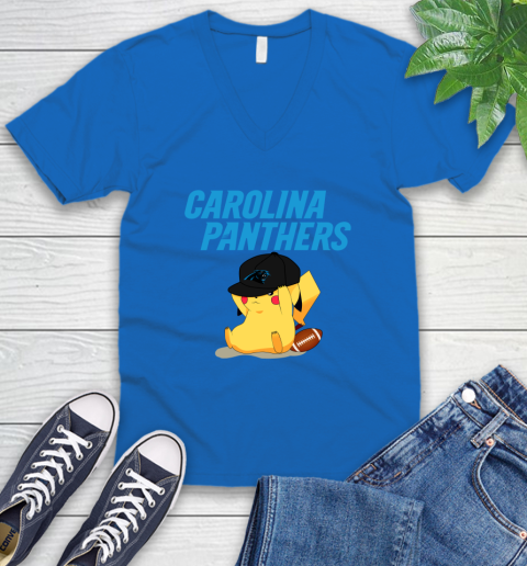 NFL Pikachu Football Sports Carolina Panthers V-Neck T-Shirt 6