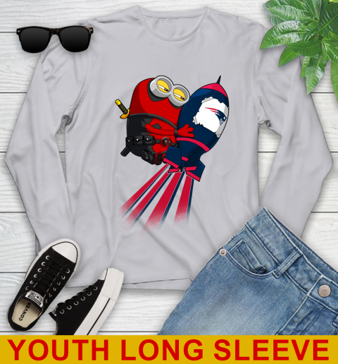 NFL Football New England Patriots Deadpool Minion Marvel Shirt Youth Long Sleeve 5