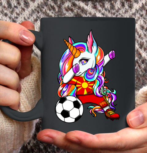 Dabbing Unicorn Macedonia Soccer Fans Jersey Flag Football Ceramic Mug 11oz