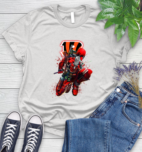 NFL Deadpool Marvel Comics Sports Football Cincinnati Bengals Women's T-Shirt