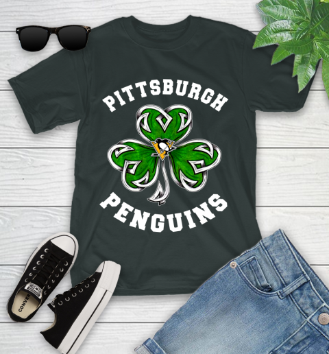 NHL Pittsburgh Penguins Three Leaf Clover St Patrick's Day Hockey Sports Youth T-Shirt 6
