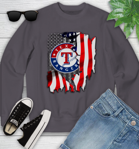 Texas Rangers MLB Baseball American Flag Youth Sweatshirt 5