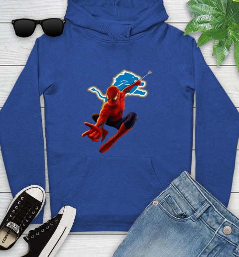 NFL Spider Man Avengers Endgame Football Detroit Lions Youth Hoodie 9