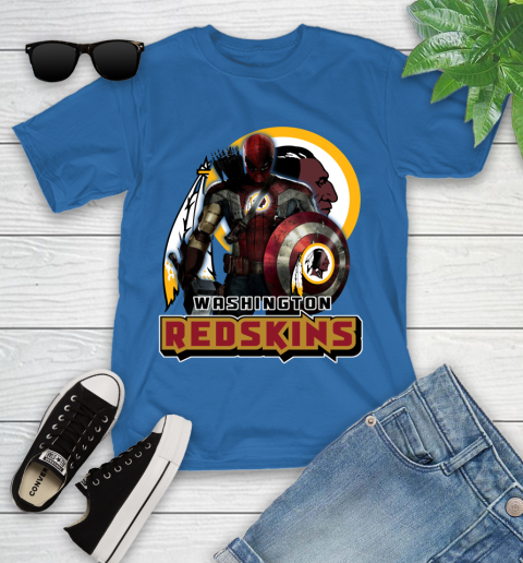 NFL Captain America Thor Spider Man Hawkeye Avengers Endgame Football Washington Redskins Youth T-Shirt 9