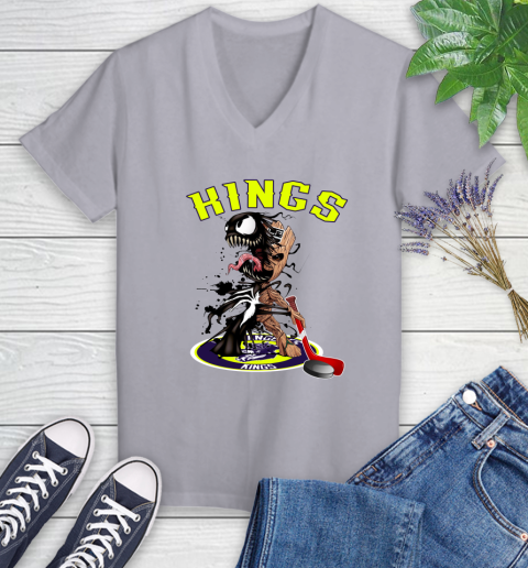 NHL Los Angeles Kings Hockey Venom Groot Guardians Of The Galaxy Women's V-Neck T-Shirt 4