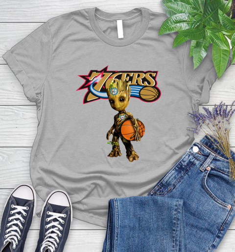 Philadelphia 76ers NBA Basketball Groot Marvel Guardians Of The Galaxy Women's T-Shirt 5