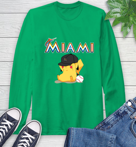 MLB Pikachu Baseball Sports Miami Marlins Long Sleeve T-Shirt 7