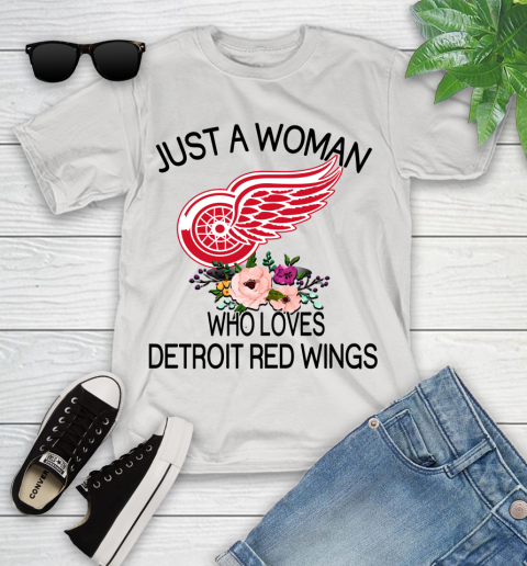 NHL Just A Woman Who Loves Detroit Red Wings Hockey Sports Youth T-Shirt