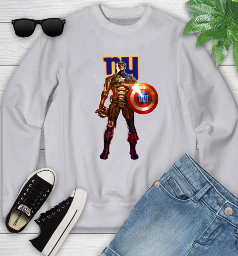 NFL Captain America Marvel Avengers Endgame Football Sports New York Giants Youth Sweatshirt 4