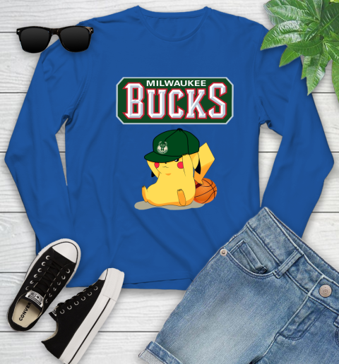 NBA Pikachu Basketball Sports Milwaukee Bucks Youth Long Sleeve 9