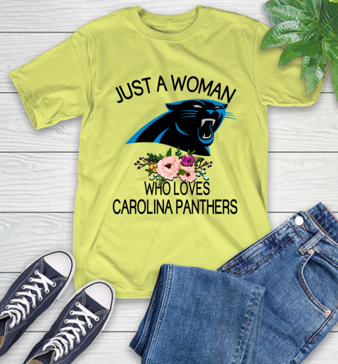 NFL Just A Woman Who Loves Carolina Panthers Football Sports T-Shirt 8