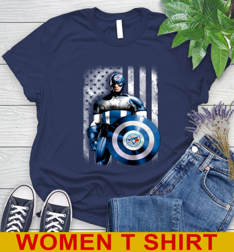 Toronto Blue Jays MLB Baseball Captain America Marvel Avengers American Flag Shirt Women's T-Shirt 12