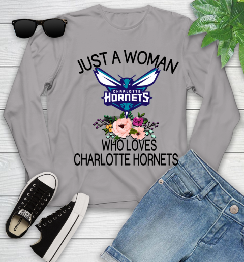 NBA Just A Woman Who Loves Charlotte Hornets Basketball Sports Youth Long Sleeve 3