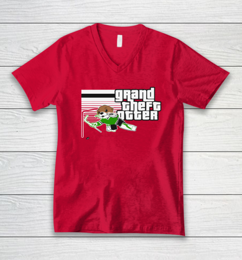 Jake Oettinger Grand Theft Otter Dallas Hockey V-Neck T-Shirt