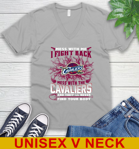 NBA Basketball Cleveland Cavaliers Mess With Me I Fight Back Mess With My Team And They'll Never Find Your Body Shirt V-Neck T-Shirt 3