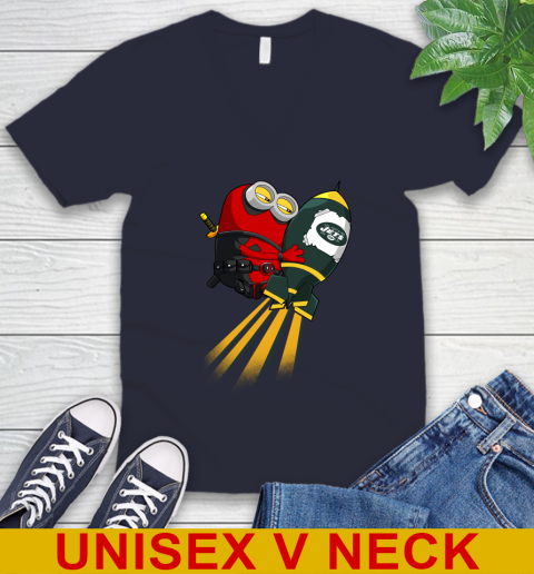 NFL Football New York Jets Deadpool Minion Marvel Shirt V-Neck T-Shirt 2