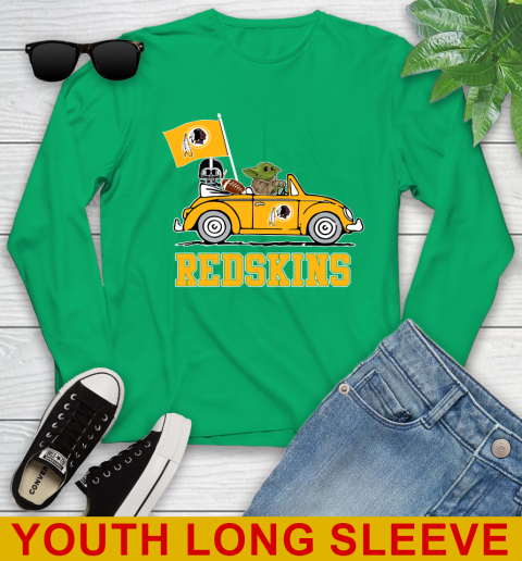 NFL Football Washington Redskins Darth Vader Baby Yoda Driving Star Wars Shirt Youth Long Sleeve 7