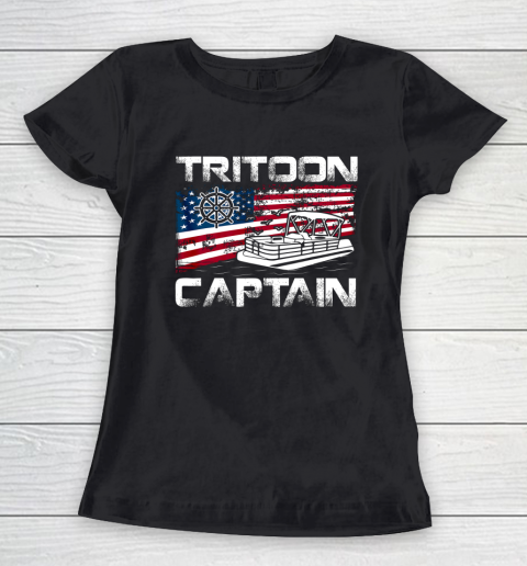 Tritoon Captain American Flag Pontoon Boat Lover Women's T-Shirt