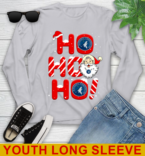 Minnesota Timberwolves NBA Basketball Ho Ho Ho Santa Claus Merry Christmas Shirt Youth Long Sleeve 5