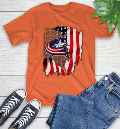 Columbus Blue Jackets NHL Hockey American Flag T-Shirt - Image 5