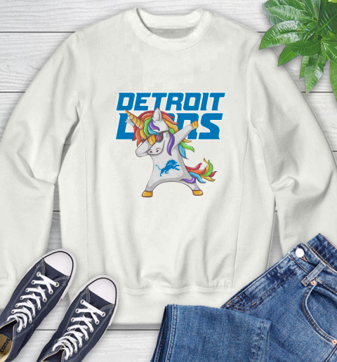 Detroit Lions NFL Football Funny Unicorn Dabbing Sports Sweatshirt