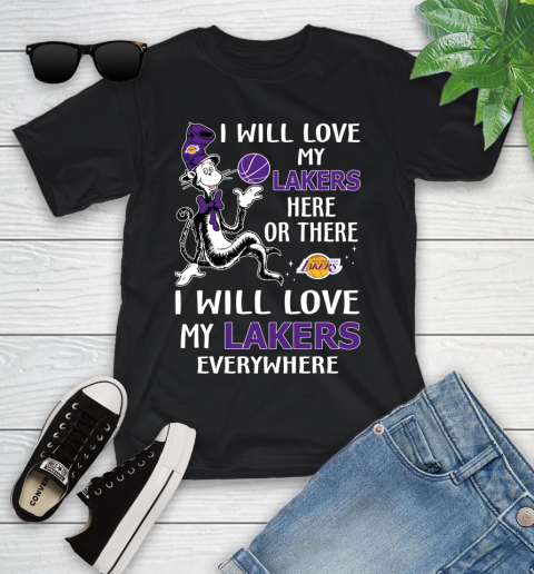 NBA Basketball Los Angeles Lakers I Will Love My Lakers Everywhere Dr Seuss Shirt Youth T-Shirt