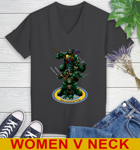 NBA Basketball Denver Nuggets Teenage Mutant Ninja Turtles Shirt Women's V-Neck T-Shirt 9