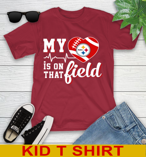 NFL My Heart Is On That Field Football Sports Pittsburgh Steelers Youth T-Shirt 12